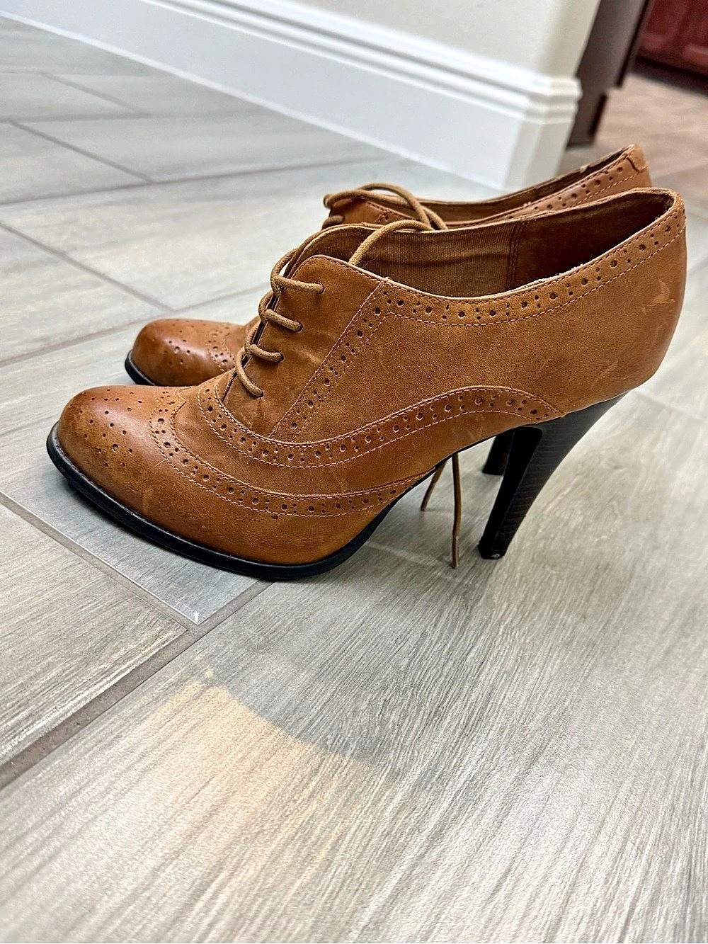 ALDO Brown Brogue Lace-Up Heels